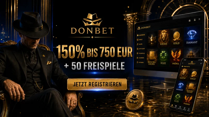 Donbet Willkommensbonus 150 Prozent bis 750 Euro mit 50 Freispielen