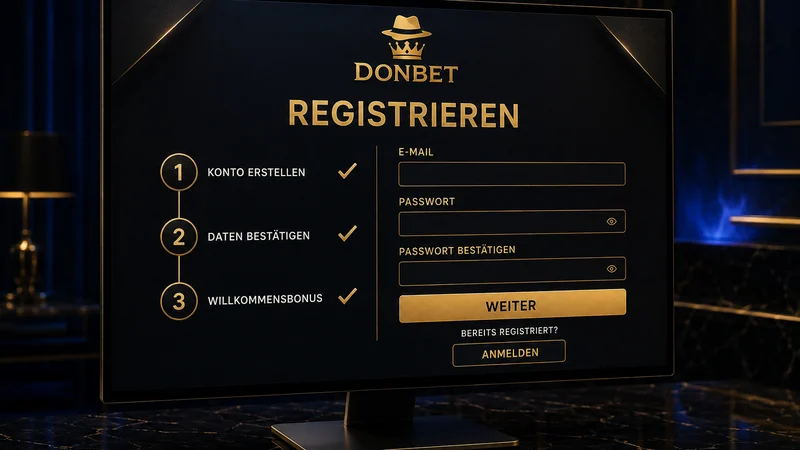 Registrierungsformular von Donbet mit den drei Anmeldeschritten