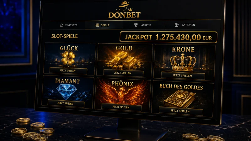 Spielauswahl im Donbet Casino mit Jackpot-Anzeige in Euro